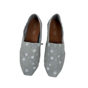 TOMS Grey Snowflake Alpargata Slip On Shoes Womens 11  Glitter Winter Flats‎